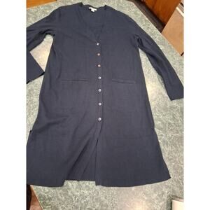 J Jill Womens XS Cardigan Sweater 100% Cotton Navy Blue Button Pockets V Neck